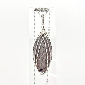 HANDMADE Jasper Cloud Stone Silver Filled Wire Wrapped Pendant Necklace